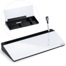 Varhomax Glass Desk Whiteboard with Storage, Dry Erase Memo Board Black/White