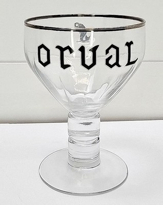 Orval Trappist Belgian Beer Glass Chalice Silver Rim Goblet 12oz Ribbed EUC