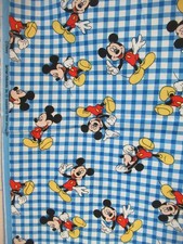 SPRINGS IND. DISNEY Mickey Mouse Blue White Check Cotton Fabric SZ 18"X43"