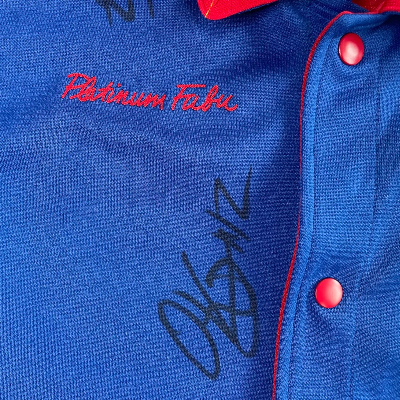 Platinum FUBU Harlem Globetrotters Jersey Medium Blue Signed Autographed Vintage image 9