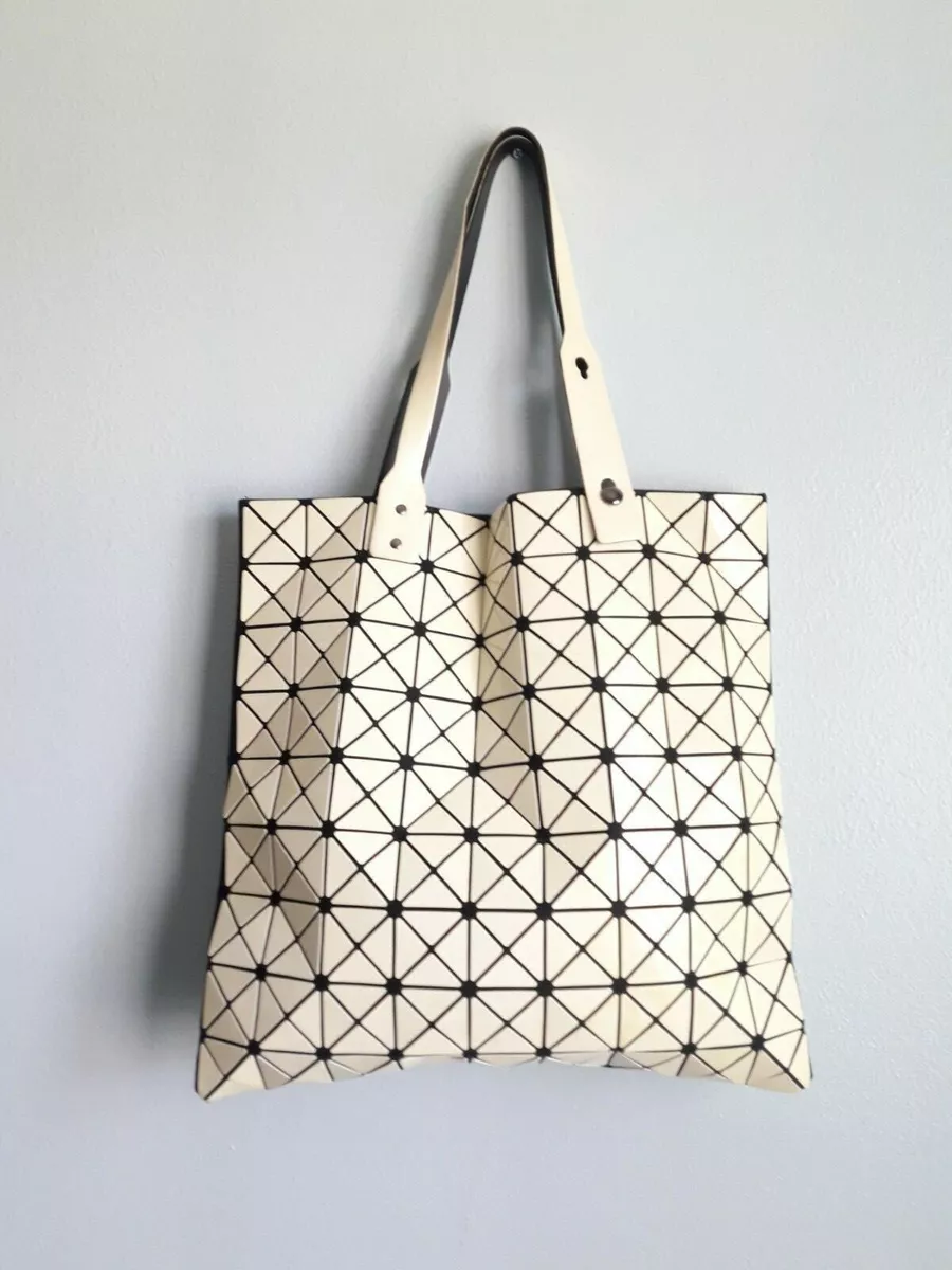 Designer Folding Tote Bag Geometric Prism Glossy, Off White Fashion Handbag.