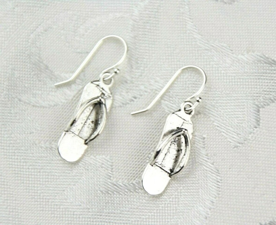 Sandalia Chanclas Dije Pendientes Plata de Ley 925 Ganchos Estaño Dijes 1 1/4" Foto 2 de 4