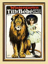 CIRCUS PLAKAT ZIRKUS TILLY B&Egrave;B&Egrave; WINTERGARTEN L&Ouml;WE Faksimile 146 im Goldrahmen