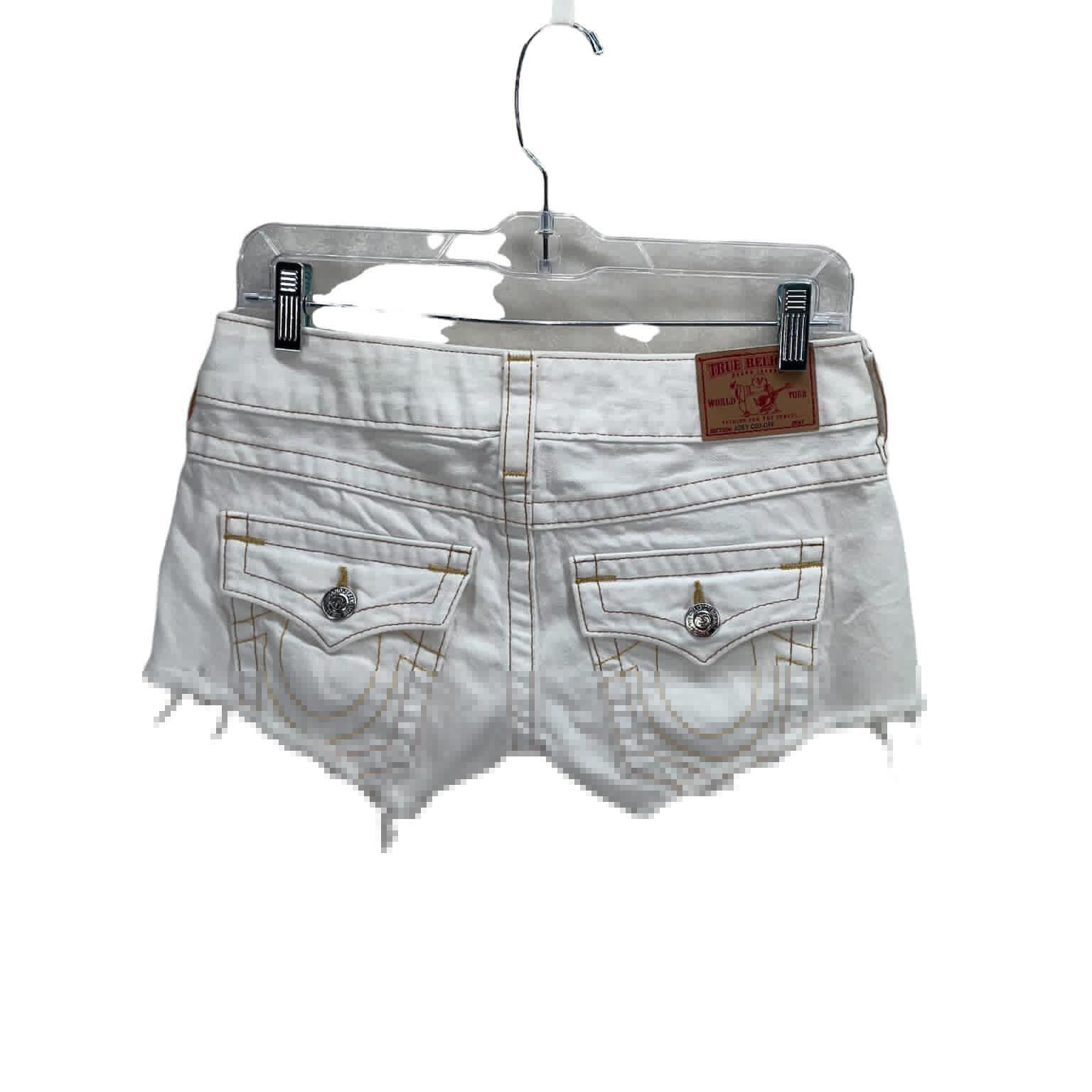 True Religion Women White Joey Cut Flap Pocket Distressed Denim Shorts Size  26 | eBay