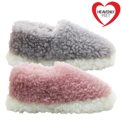 Heavenly Feet Ladies Grey Pink Super Soft Slippers Womens Warm Fluffy Softee