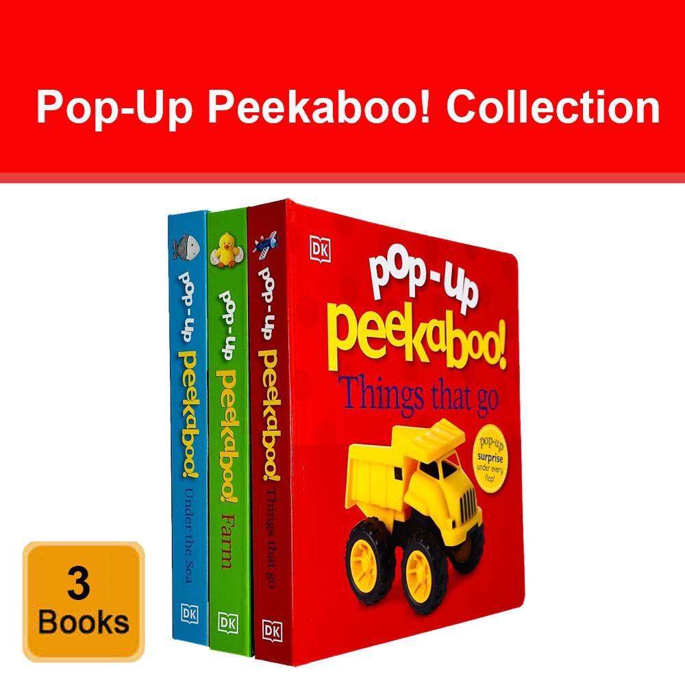 Pop-Up Peekaboo Collection 3 Books Set by DK Things That Go, Under The Sea,Farm