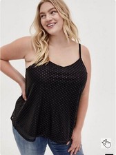 Torrid Women  s Mesh Shimmer Dot Swing Cami V Neck Adjustable Straps Black 6 X