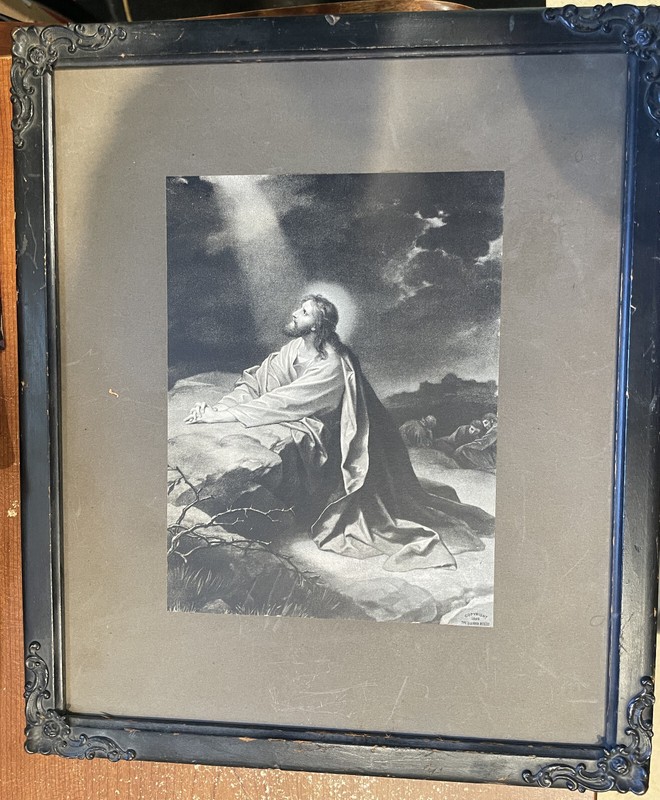 Jesus in Garden of Gethsemane copyright 1899 The Ullman Mfg Co print wood frame