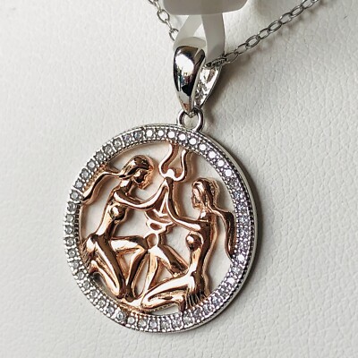 Simulierter Diamant Zwillinge Sternzeichen Rosegold Overlay 925 Sterling Silber Anhänger.