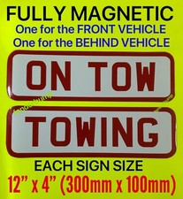 2X Magnetic Rubber Car Signs ON TOW & TOWING Breakdown Motorhome recovery 4x4