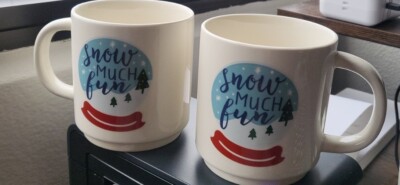 2 mugs - Christmas Coffee Mug 16 oz Stoneware ''Snow Much Fun'' By Threshold - NEW