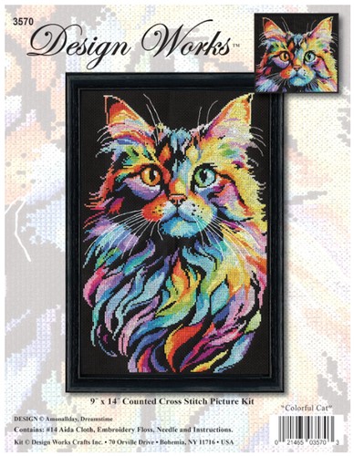 Cross Stitch Kit ~ Design Works Colorful Cat Close-Up Portrait #DW3570 - Picture 3 of 4