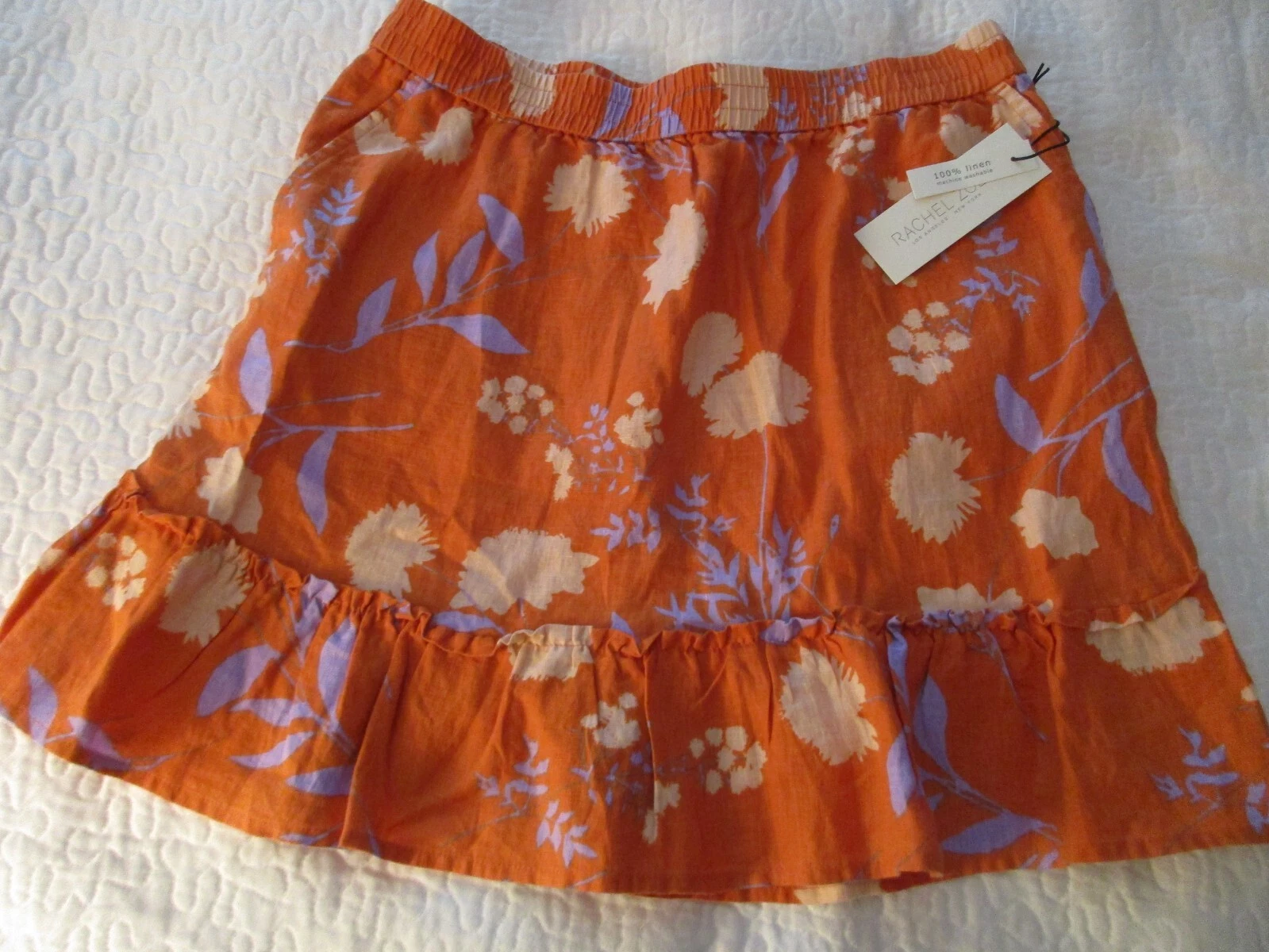 NWT! Rachel Zoe 100% Linen Mini Skirt Women's Size L With Pockets & Ruffle