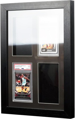 Graded Trading Card Display Case 4 PSA Slabs Sport Football Baseball Wood Frame - Picture 12 of 12