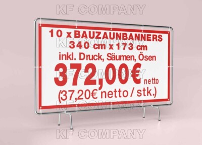 SPITZENQUALITÄT: 10 x Bauzaunbanner Mesh od. PVC inkl. Druck Randverstärkt Ösen