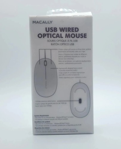 Macally USB Wired Optical Mouse Windows - Simple 3 Button Corded  - Picture 1 of 6