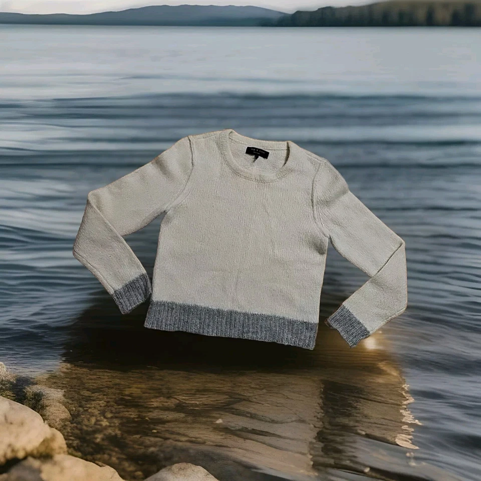 Suéter de diseño Rag & Bone gris crema alpaca mohair mezcla lana talla Lg Foto 4 de 4