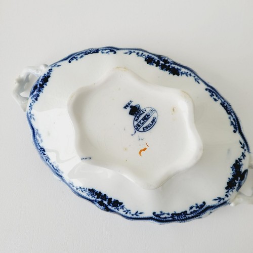 Antique J&G Meakin York Flow Blue Covered Dish Gold Accents Floral Swag England - Picture 7 of 18