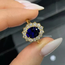 2Ct Oval Cut Lab-Created Blue Sapphire Women Wedding Ring 14K Yellow Gold Plated