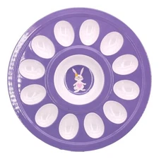 Easter Deviled Egg Serving Platter Plate 12 Egg Tray Purple Bunny 12 inch