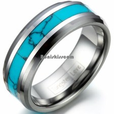 Tungsten Carbide Ring Simulated Turquoise Men's Women's Engagement Wedding Band