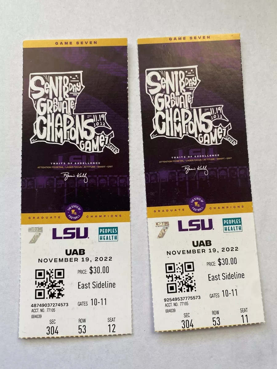 LSU Tigers Football Tickets Game 7 2022 Season UAB Set of 2 Unused Tickets
