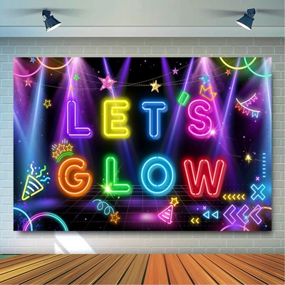 Let's Glow Hintergrund, 70.8'' x 43.3'' Neon Thema Party Geburtstag Hintergrund