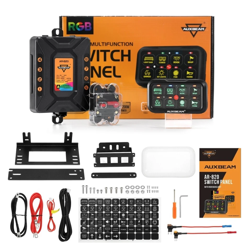 AUXBEAM 8 Gang AR-820 RGB Multifunction Switch Panel APP bluetooth+47" Extension - Imagem 2 de 4