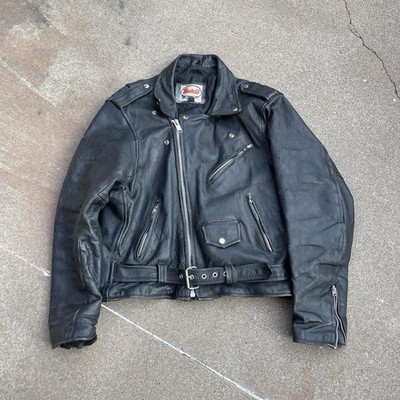 Vintage 80S Route 66 Heavyweight Leather Zip Up Biker Jacket Size 46