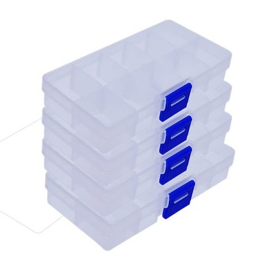 4 Pcs 10 Grids 5 Inch x 2.5 Inch Adjustable Small Removable Clear Plastic Jew...