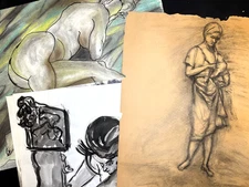 Collection of 11 Mid-Century Figure Studies—Large Charcoal Drawings by NY Artist