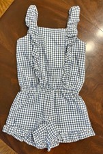 Polo Ralph Lauren Girls Sleeveless Ruffled Romper 14 Blue White Gingham