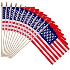 12 Pack Small American Flags - 4x6 Inch Mini USA Hand Held Stick Flag