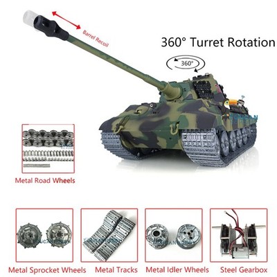 US STOCK 1/16 7.0 Customized 3888A King Tiger RC Tank Metal Wheels Barrel Recoil
