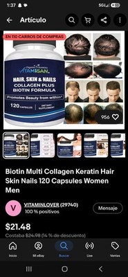 Biotin Multi Collagen Keratin Hair Skin Nails 120 Capsules Women Men