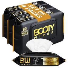 4 Pack Flushable Wipes for Adults by BOOTY WIPES - 80 80 Count Pack of 4 