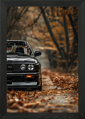 Black BMW E30 in Autumn Forest Framed Wall Art Poster Canvas Print Picture