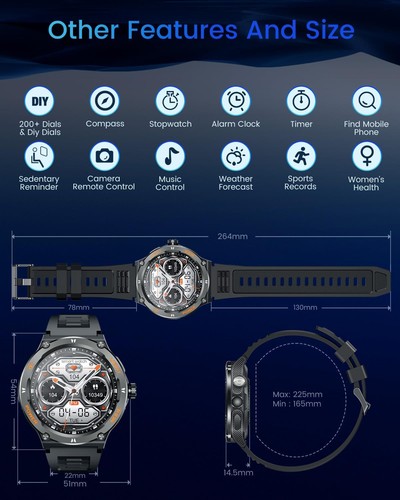 Orologio Smartwatch Uomo Orologi Watch: Smartwatch Uomo Nero 1,53" Rotondo Touch - Foto 4 di 8