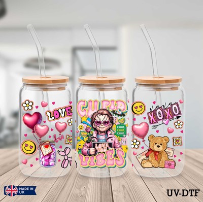 Chucky Valentinstag DTF UV DTF Aufkleber - 16oz Libbey Dose Glasfolie yn511