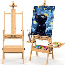 Solid Beech Wood H-Frame Easel, Large Painting Easel with Storage Box and Pal...