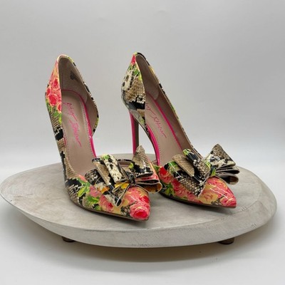 Betsey Johnson Women's Prince d Orsay Flora Snakeskin Bow Stiletto Heels Sz 6.5