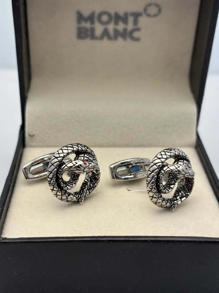 Juego de gemelos Montblanc serpiente ojos rojos plateados joyería de lujo para hombre en caja Foto 2 de 4