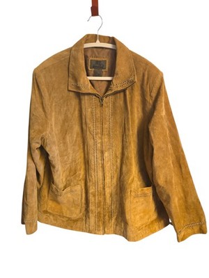 BT Limited Ladies Suede Jacket Beige Zip Boho Western Style Sz 2X Vintage GUC
