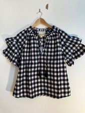NWT Sail to Sable Short Ruffle Sleeve Top Blue Plaid