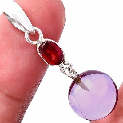 Amethyst Kugel - Brasilien & Granat 925 Sterling Silber Anhänger Schmuck P-1729