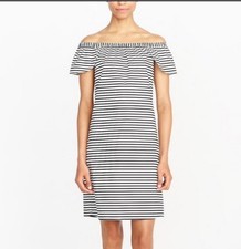 J Crew Off The Shoulder Cotton Poplin Striped Dress Womens XS Preppy Nautical