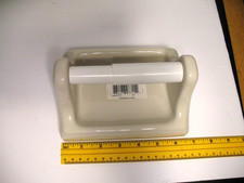 Vintage Ceramic Toilet Paper Holder Glossy Bone With Roll Holder
