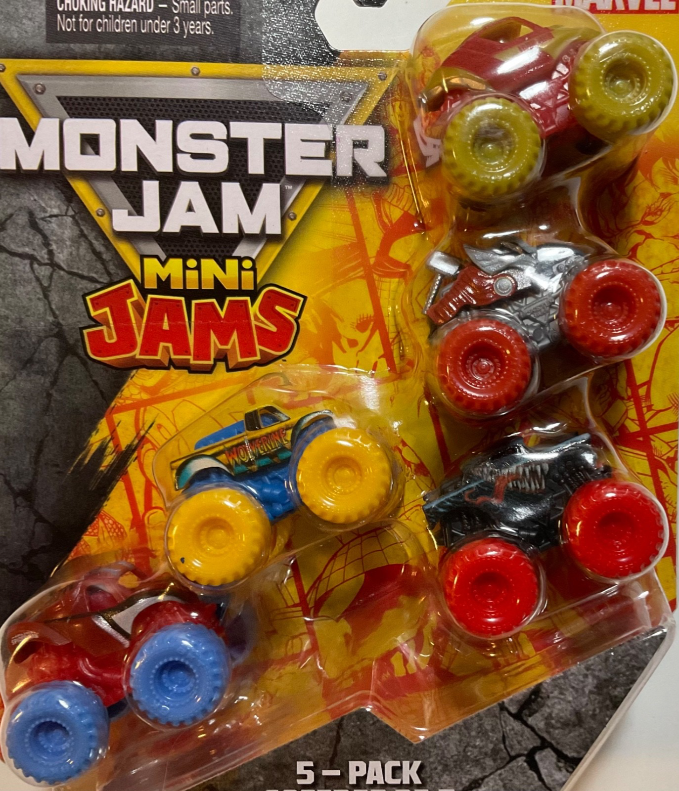 Mini Man 2026 Monster Jam Mini Jams Marvel 5-Pk Venom, Wolverine, Spidey, Iron ...