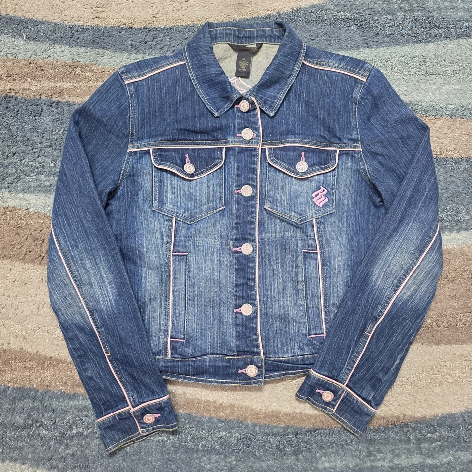 Chaqueta vaquera para mujer Rocawear azul rosa ribete estilo Y2K talla XL Foto 2 de 4