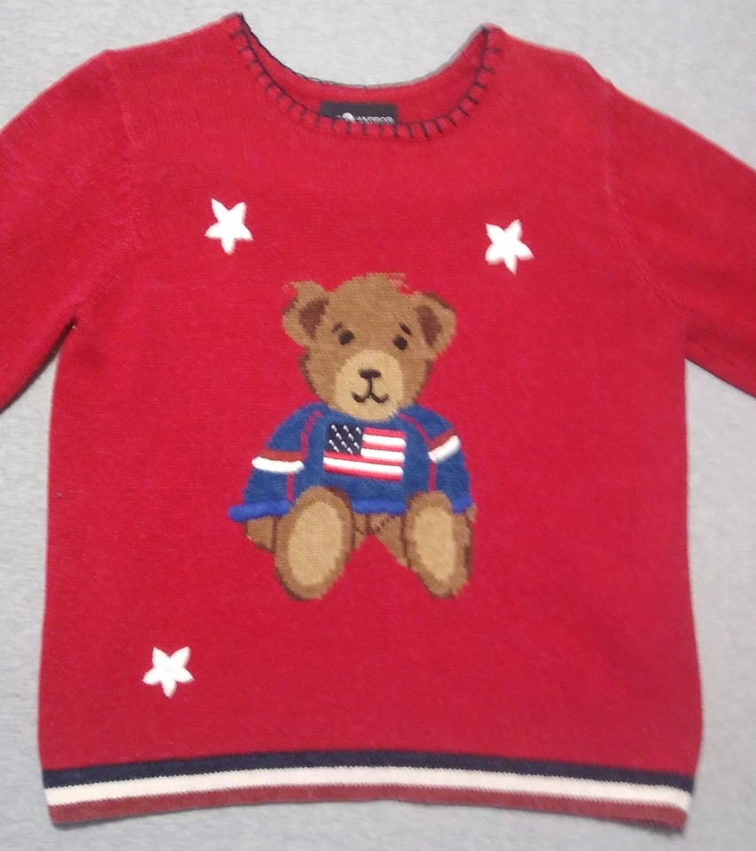 Vintage Sag Harbor Teddy Bear Sweater Patriotic Americana Women Red Small - Image 3 of 4